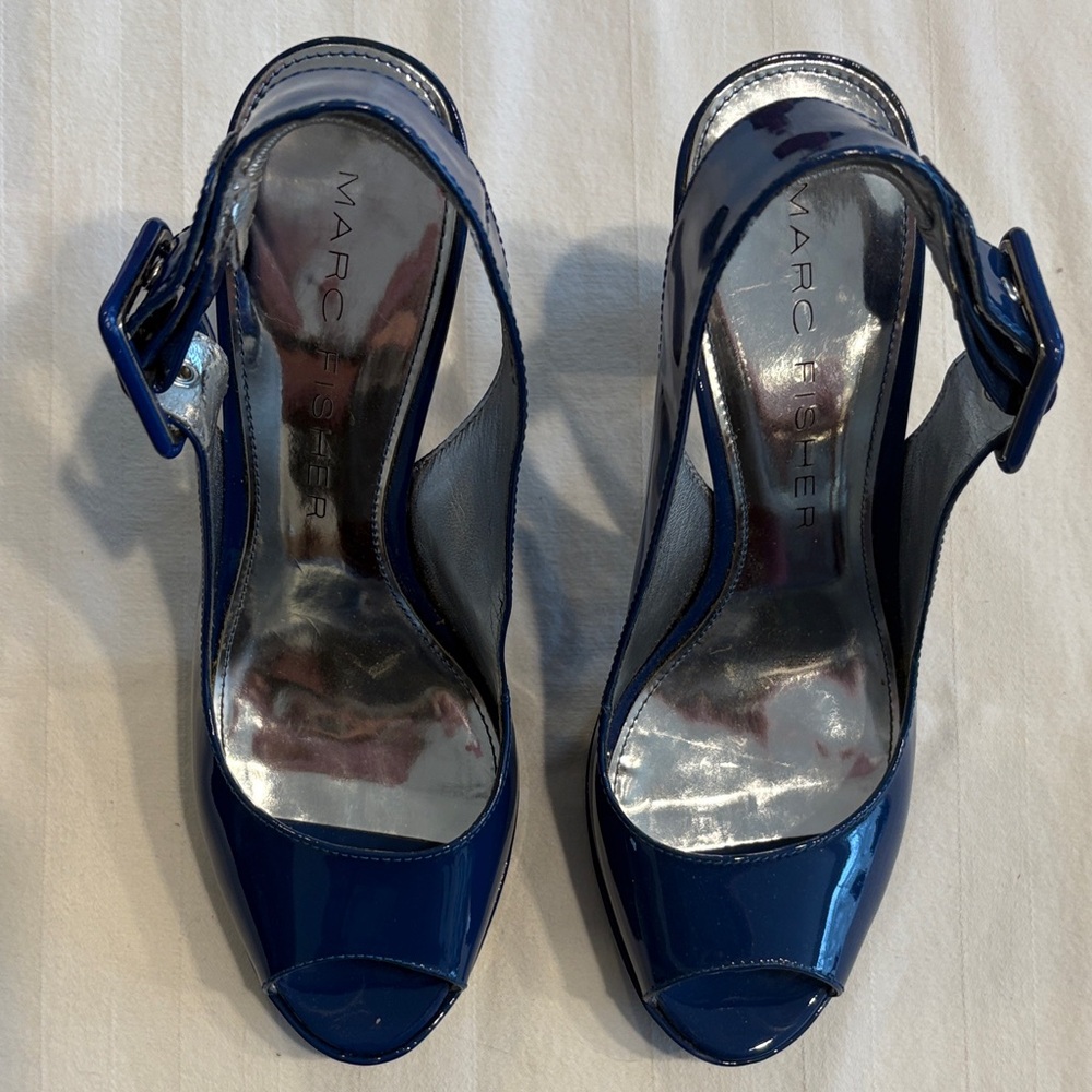 Marc Fisher Navy Peep-Toe Heels - Picture 2 of 8